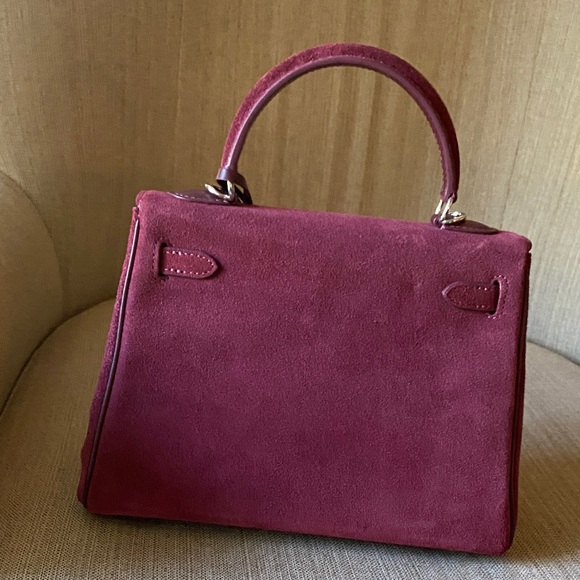 25cm genuine suede leather wine burgundy red top handle handbag bk25 - Picture 3 of 8